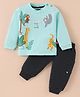 Mini Taurus Cotton Knit Full Sleeves T-Shirt & Lounge Pants Set With Animals Print - Mint