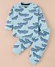Mini Taurus Cotton Knit Full Sleeves Night Suit With Crocodiles Print - Aqua