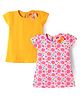 Babyhug Single Jersey Knit Half Sleeves Frocks With Floral Print & Bow Applique Pack of 2 - Yellow & Pink