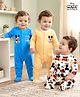 Babyhug Disney Interlock Knit Full Sleeves Sleep Suits with Mickey Mouse & Friends Graphics Pack of 3 - Blue Yellow & White