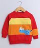 BUMZEE Cotton Looper Full Sleeves Colour Blocked & Rhino Printed Sweatshirt - Red