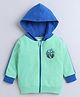 BUMZEE Fleece Full Sleeves Lets Travel Text Printed Hooded Sweat Jacket - Green & Blue