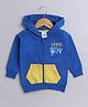 BUMZEE Fleece Full Sleeves Good Boy Text Printed Hooded Sweat Jacket - Royal Blue & Yellow