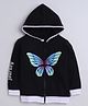 BUMZEE Looper Full Sleeves Butterfly Printed Hooded Sweat Jacket - Black