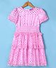 Pspeaches Half Sleeves Foil Hearts Printed Smocked Dress - Pink