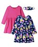 Pspeaches Cotton Pack Of 2 Full Sleeves Floral Printed & Solid Dress With Mask - Navy Blue