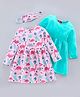 Pspeaches Pack Of 2 Cotton Full Sleeves Dinosaur Printed & Solid Dress With Mask - Pink