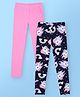 Pspeaches Pack Of 2 Unicorn Printed & Solid Leggings - Navy Blue