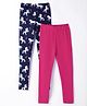 Pspeaches Pack Of 2 Unicorn Printed & Solid Leggings - Navy Blue