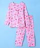Pspeaches Cotton Woven Full Sleeves Owl Printed Coordinating Night Suit Set - Pink