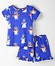 Pspeaches Cotton Woven Half Sleeves Unicorn Printed Coordinating Short Night Suit   - Blue