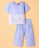 Pspeaches Half Sleeves Striped Floral Embroidered Top With Coordinating Trousers Set - Blue & White