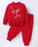 Pspeaches Wool Full Sleeves Bird Printed Sweatshirt With Pajama - Red