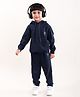 Kiddopanti Fleece Full Sleeves Solid Coordinating Hooded Sweatshirt With Track Pants - Navy Blue