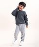 Kiddopanti Fleece Full Sleeves Sweatshirt With Brand Name Text Printed Track Pants - Antra Melange & Grey Melange