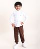 Kiddopanti Cotton Full Sleeves Turtle Neck Brand Logo Printed Tee With Track Pant Set - White & Coffee Brown