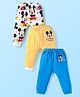 Babyhug Disney Interlock Knit Full Length Diaper Leggings With Mickie Mouse Graphics Pack of 3 - Blue Yellow & White