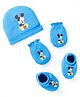 Babyhug Disney Interlock Knit Caps Mittens & Booties With Mickey Mouse Graphic - Light Blue