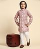 P-MARK Full Sleeves Floral Motif Printed & Sequin Embellished Kurta Pyjama Set - Brown