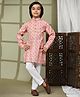 P-MARK Full Sleeves Abstract Printed & Sequin Embellished Kurta Pyjama Set - Pink