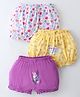 Revvo Junior Single Jersey Knit Bloomers with Hearts & Space Theme Print Pack of 3 - Mauve Purple & Yellow