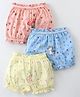 Revvo Junior Single Jersey Knit Bloomers with Unicorn & Bunny Print Pack of 3 - Light Yellow Peach & Blue