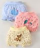 Revvo Junior Single Jersey Knit Bloomers with Turtle & Cub Print Pack of 3 - Light Yellow Pink & Blue