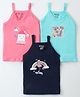 Revvo Junior Cotton Sleeveless Floral & Flamingo Printed Slips Pack of 3 - Pink Sky Blue & Black