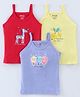 Revvo Junior Cotton Knit Sleeveless Slips with Animal Print Pack of 3 - Red Yellow & Blue
