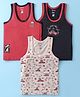 Revvo Junior Cotton Knit Sleeveless Pullover Vests with Beach & Car Print Pack of 3 - Red Beige & Black