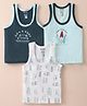 Revvo Junior Cotton Knit Sleeveless Set of Vests Surf Theme Print Pack of 3-Mint Deep Green & White