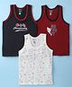 Revvo Junior Cotton Knit Sleeveless Set of Vests Beach Theme Print Pack of 3 -Maroon White & Black