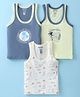 Revvo Junior Cotton Knit Sleeveless Set of Vests Beach Theme Print Pack of 3 -Lemon Blue & Beige