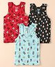 Revvo Junior Cotton Knit Sleeveless Vests With Football Print Pack of 3 - Red Black & Blue