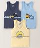 Revvo Junior Cotton Knit Sleeveless Vests With Beach Theme & Vehicles Print Pack of 3 - Grey Beige & Blue