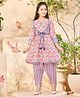 Aarika Three Fourth Sleeves Lace Embellished & Floral Motif Printed Kurta With Salwar Set - Peach