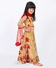 Elaisha Thee Fourth Sleeves Floral  Embroidered Top & Lehenga With Net Dupatta Set - Beige & Red