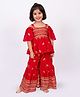 Elaisha  Cold Shoulder Floral Embroidered Peplum Top & Sharara  Set - Red