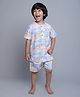 Little Clothing Cotton Woven Half Sleeves Abstract Printed Coordinating Shirt With Shorts -Cream