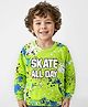 Babyhug Cotton Knit Full Sleeves Sweatshirt with Skate All Day Print & Kangaroo Pockets - Lime Green