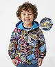 Babyhug Cotton Knit Full Sleeves Hooded Sweatjacket with Sports Theme Print - Blue