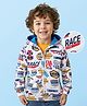 Babyhug Cotton Knit Full Sleeves Hooded Sweatjacket with Race Theme Print - White