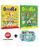 Doodle Colouring for kids - Yellow and Green Edition with 10 Wax Crayons : Kids Coloring Book, Early Learning Coloring Fun, Educational Coloring Book for Children | Pack of 2 Colouring Books