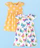 Babyhug Cotton Knit Cap Sleeves Frocks with Polka Dots & Butterfly Print Pack of 2 - Yellow & White
