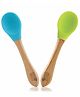 BeeBaby Nurture Bambu Silicone Baby Feeding Spoons. 100% BPA Free Silicone Tip Weaning Spoons for kids & toddlers. Pack of 2, 6 months+, Blue_Green.