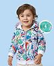 Babyhug Cotton Knit Full Sleeves Front Open Hooded Sweatjacket With Kangaroo Print - White