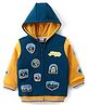 Babyhug Cotton Full Sleeves Hooded Jacket with Zipper Badges & Quilting Detailing - Navy & Yellow