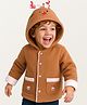 Babyhug Cotton Knit Full Sleeves Hooded Winter Jacket with Reindeer Applique - Brown