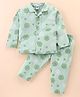 Teddy Sinker Knit Full Sleeves Front Open Night Suit With Animals Print - Light Green