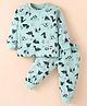 Teddy Sinker Knit Full Sleeves Night Suit With Dino Print - Sea Green